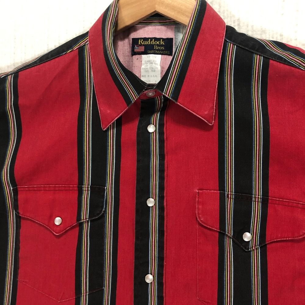 Ruddock Bros Shirtmakers‎ Mens Striped Short Sleeve Western Shirt 15 1/2 Red